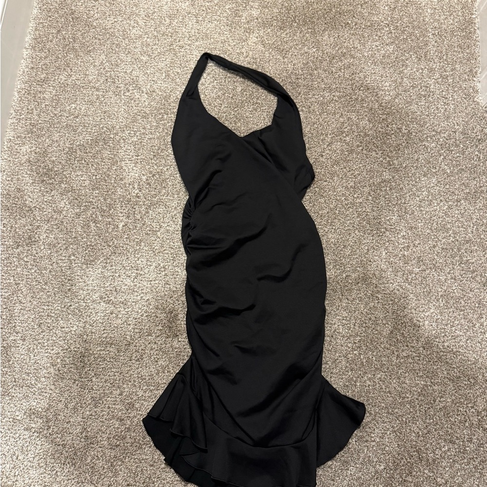 Amazon Black Ruched Halter Bodycon Mini Dress